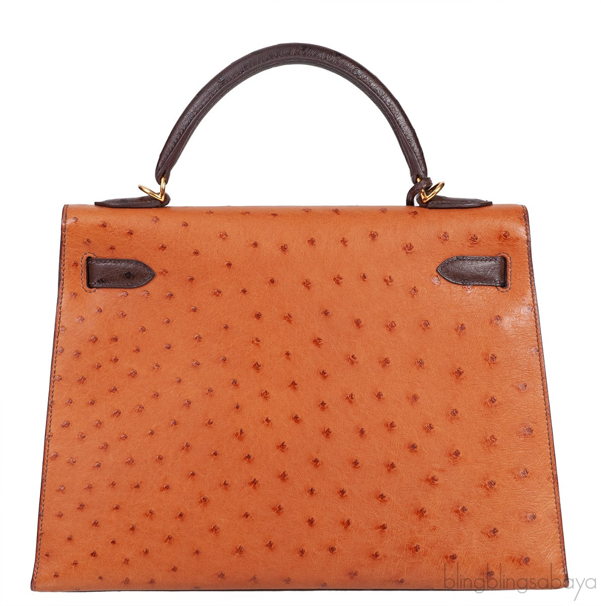 Hermes Kelly 32 Chocolate Natural and Dark Brown Ostrich GHW