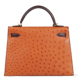 Hermes Kelly 32 Chocolate Natural and Dark Brown Ostrich GHW