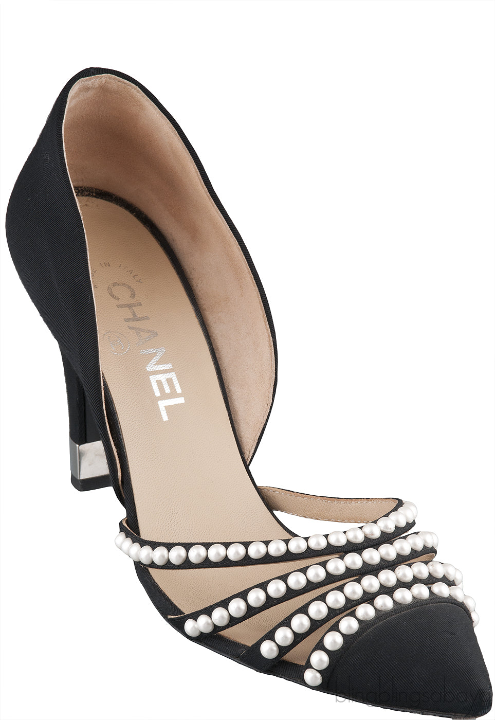 Black D\'Orsay Pearl Pointed Heels