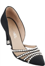 Black D\'Orsay Pearl Pointed Heels