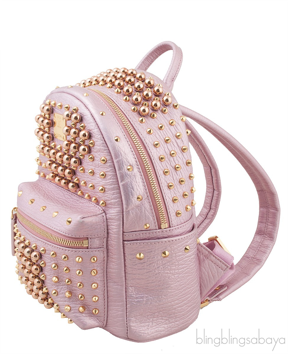Pink Metallic Embellished Backpack