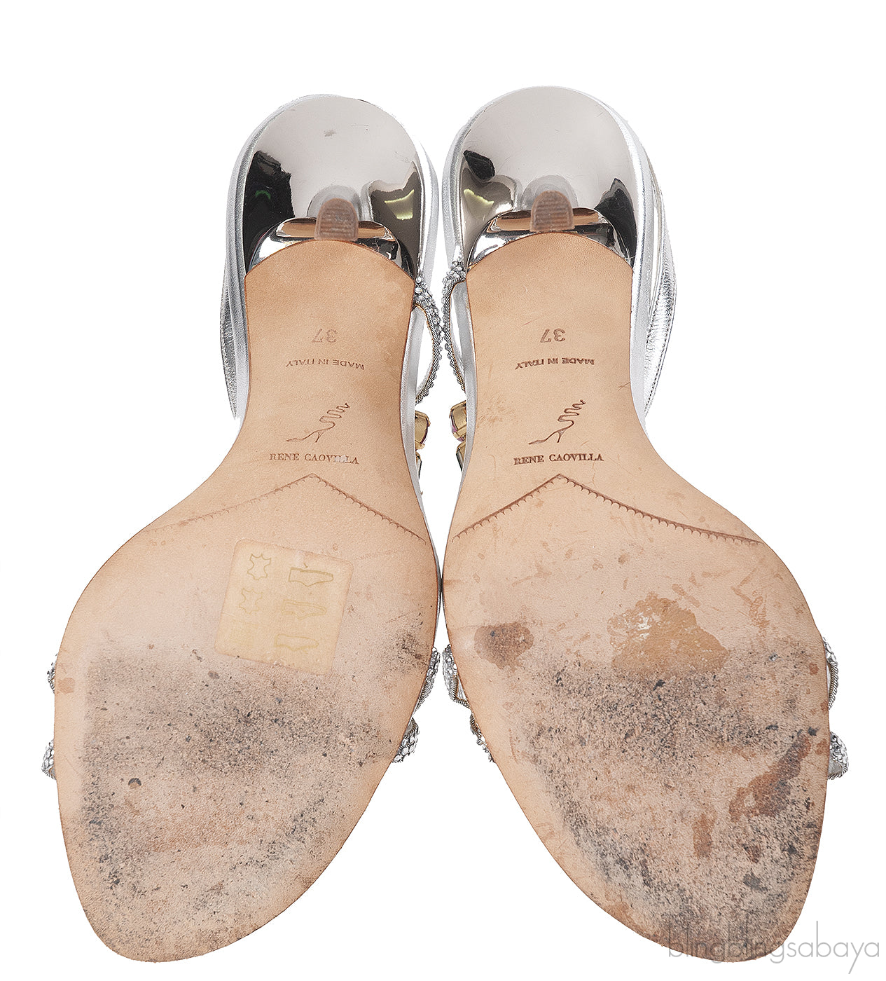 Rene Caovilla Metallic Silver Crystal Embellished Sandals