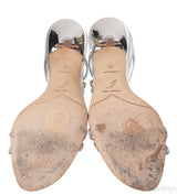 Rene Caovilla Metallic Silver Crystal Embellished Sandals