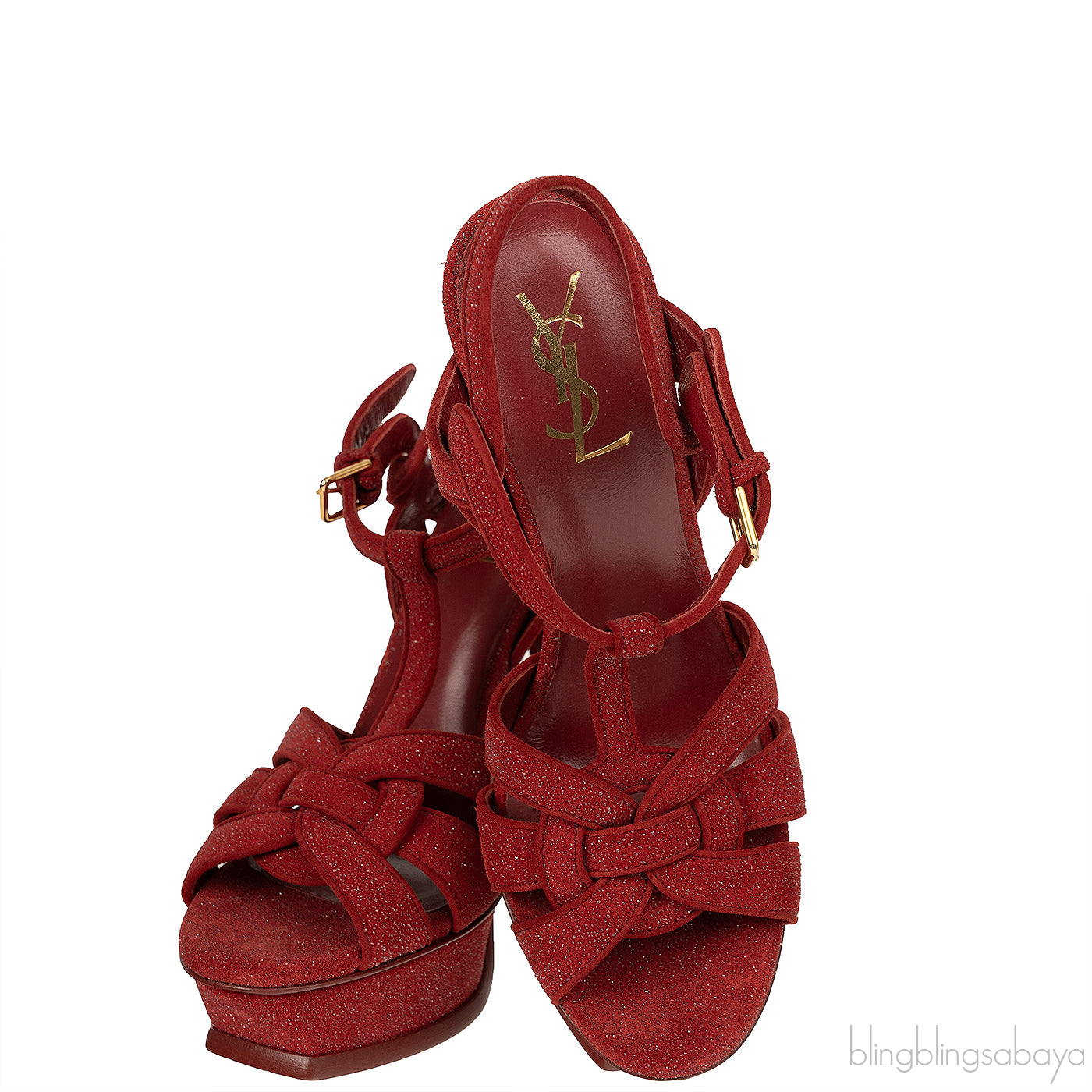 Yves Saint Laurent Red Glitter Finish Tribute Sandals 37.5