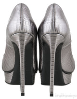 Yves Saint Laurent Gun Metal Lizard Print Pointed Pump