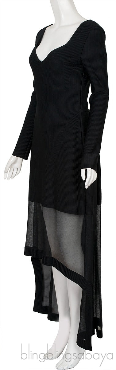Layered Ribbed Knit & Silk Blend Tulle Dress