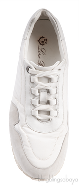 Loro Piana My Wind White Microfibre and Grey Suede Sneakers
