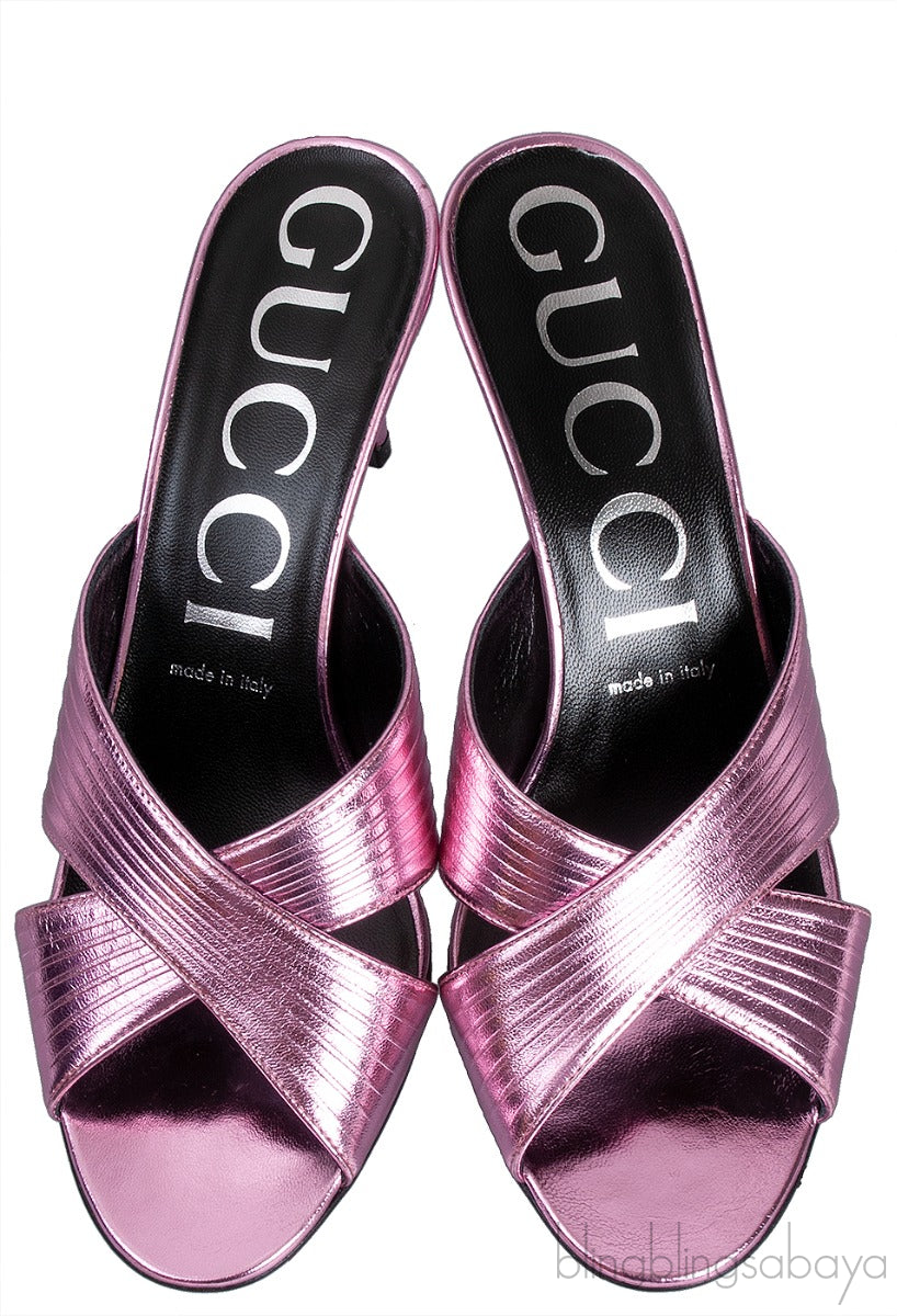 Gucci Criss-cross Metallic Pink Sandals