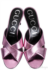 Gucci Criss-cross Metallic Pink Sandals