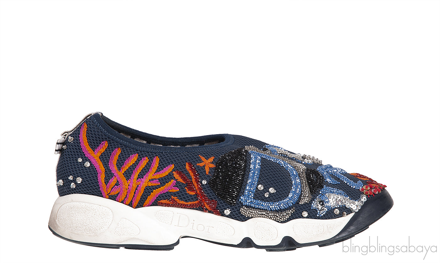 Dark Blue DIOR Bead Embellished Fusion Sneakers