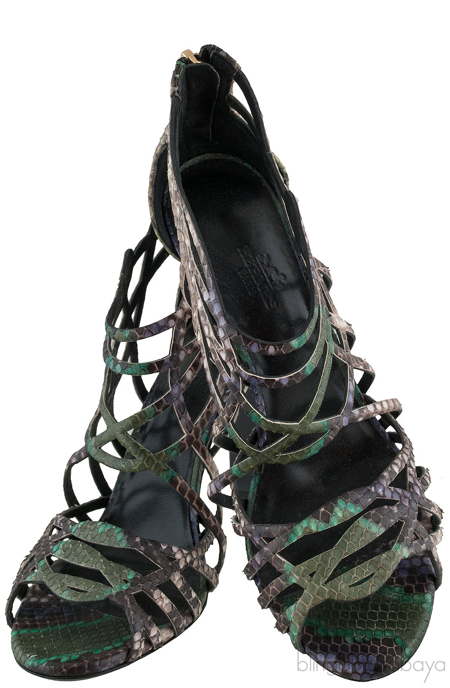 Hermes Green & Natural Snakeskin Sandals