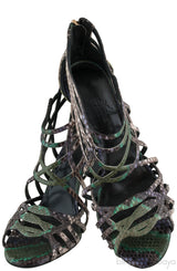 Hermes Green & Natural Snakeskin Sandals