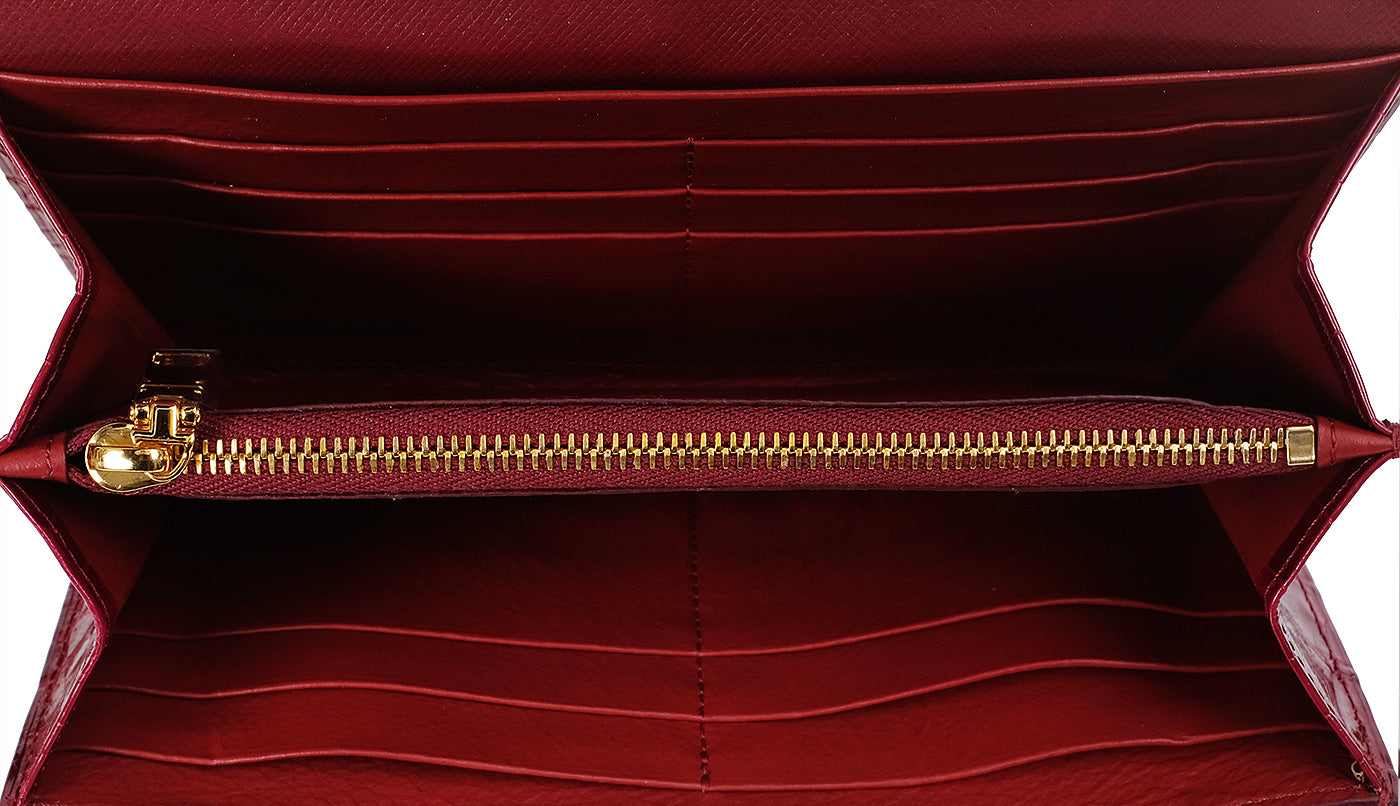 Kwanpen Bordeaux Crocodile Flap Wallet