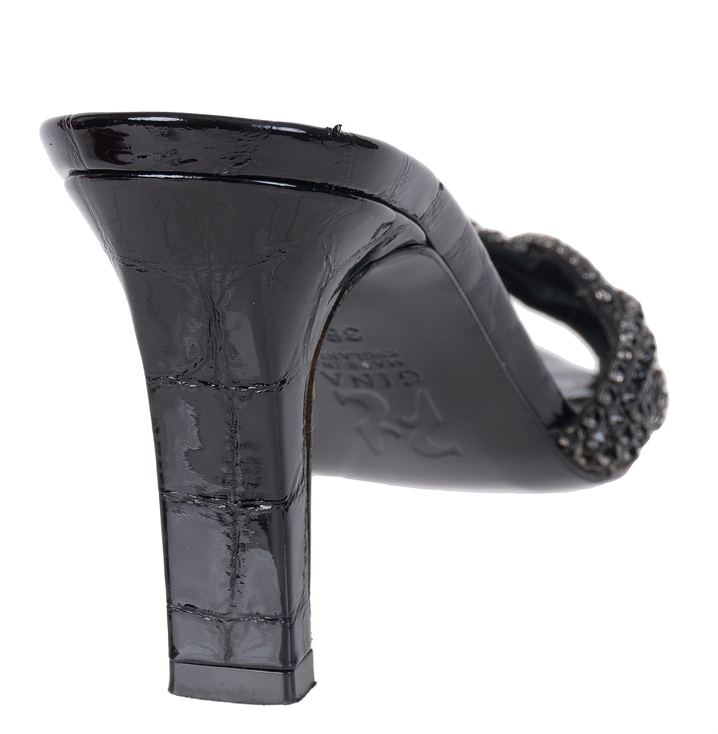 Gina Black Crystal Croc Embossed Sandals 36