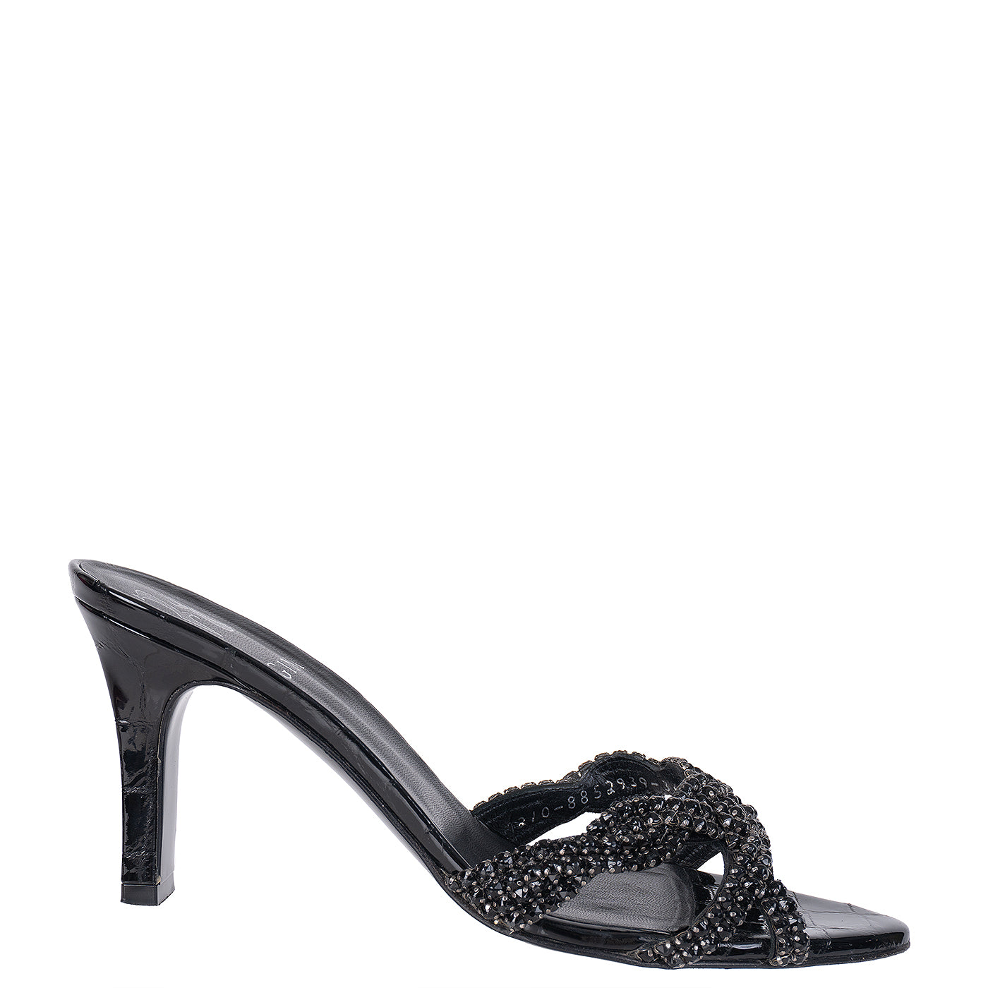 Gina Black Crystal Croc Embossed Sandals 36