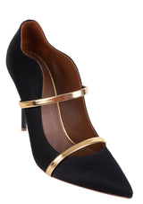 Malone Souliers Maureen Black Satin Gold Heels 41