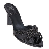 Gina Black Crystal Croc Embossed Sandals 36