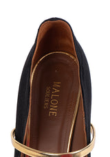 Malone Souliers Maureen Black Satin Gold Heels 41