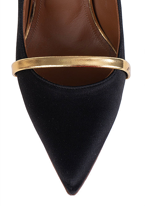 Malone Souliers Maureen Black Satin Gold Heels 41