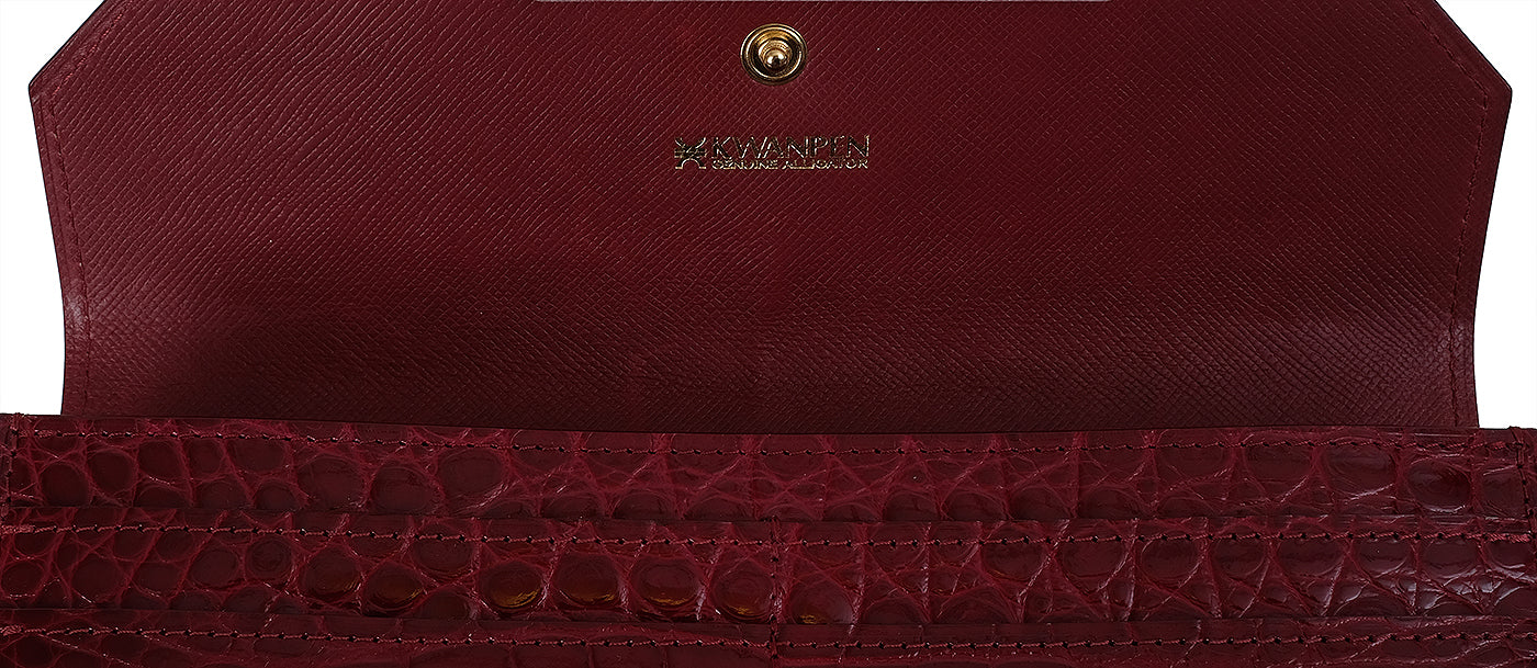 Kwanpen Bordeaux Crocodile Flap Wallet