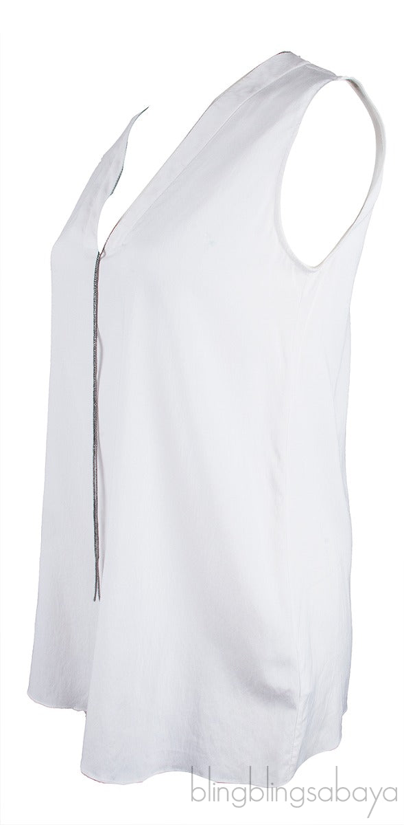 White V-neck Chain Blouse