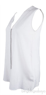 White V-neck Chain Blouse