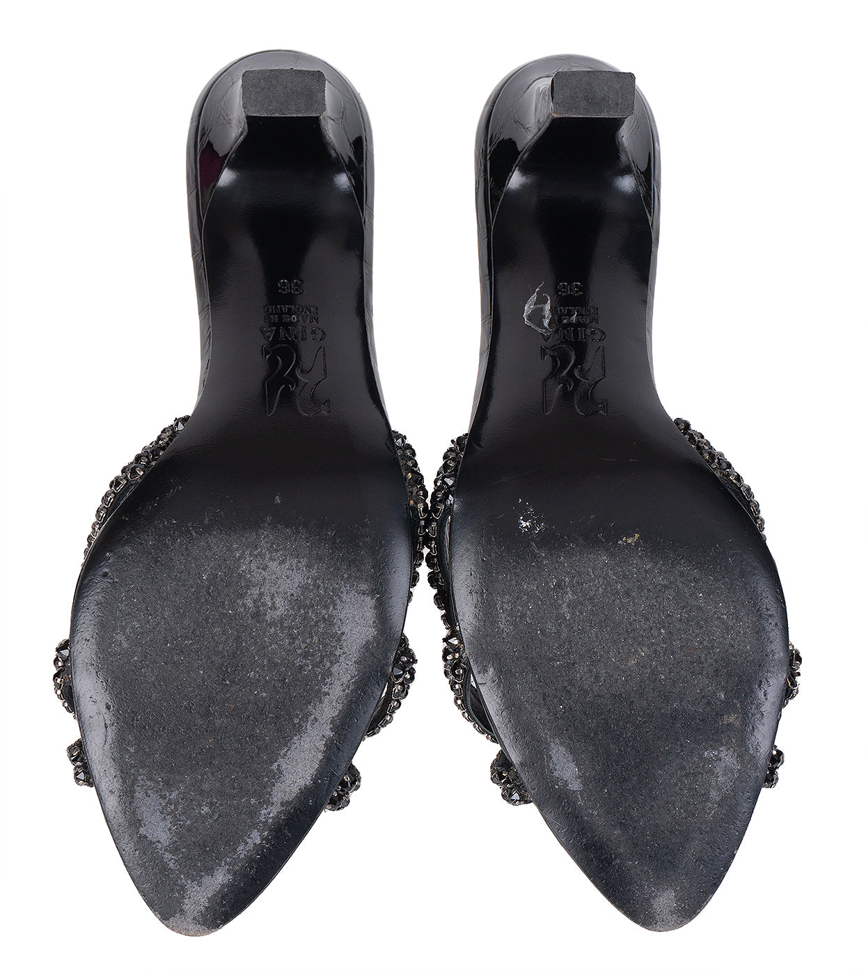 Gina Black Crystal Croc Embossed Sandals 36
