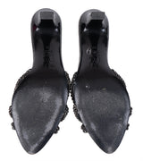 Gina Black Crystal Croc Embossed Sandals 36