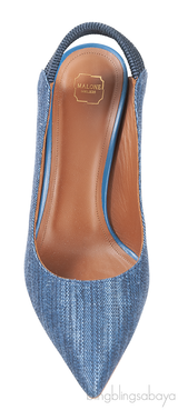 Malone Souliers Denim Pointed Toe Slingback Heels
