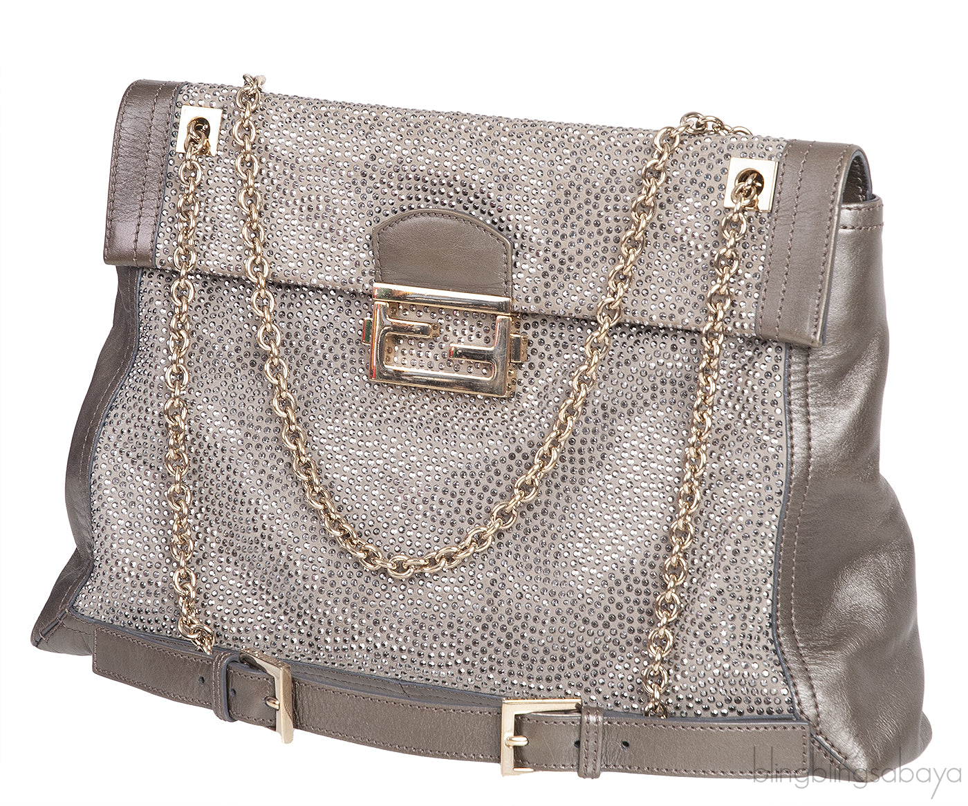 Grey Crystal Embellished Shoulder Bag