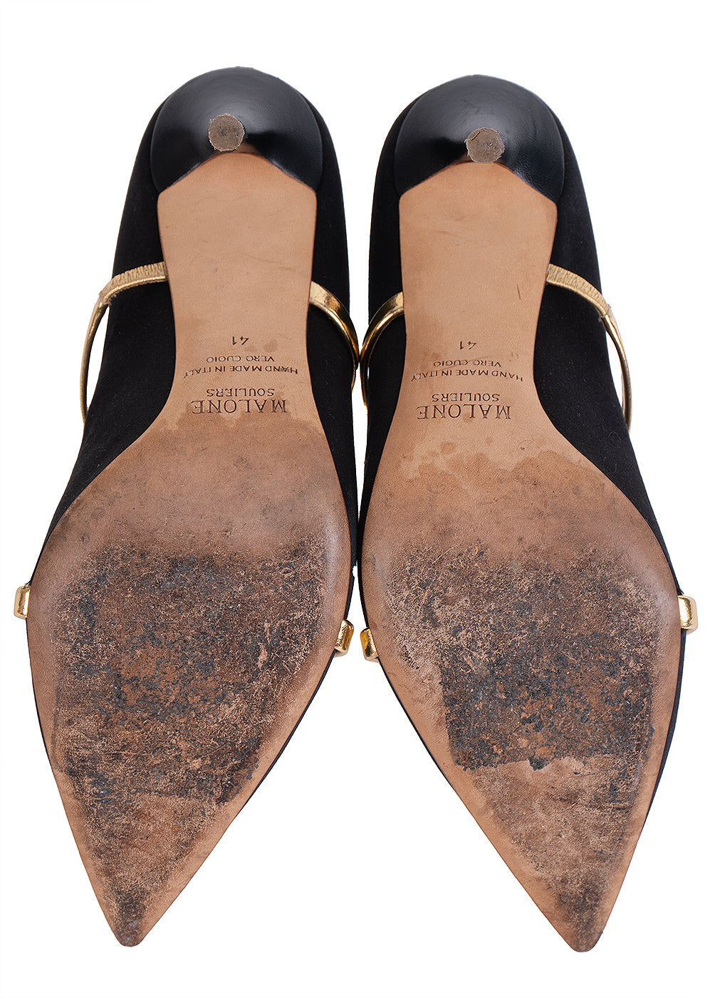 Malone Souliers Maureen Black Satin Gold Heels 41
