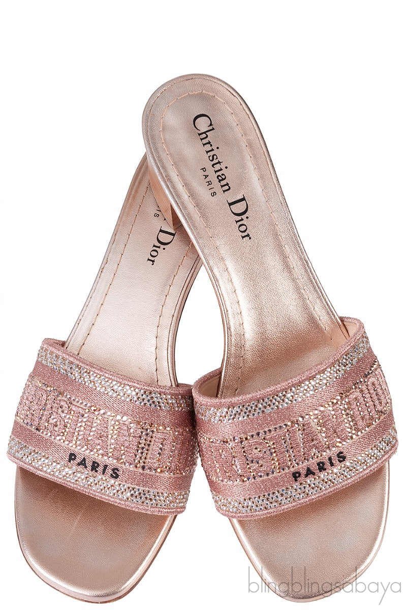 Dway Rose Gold Crystal Heeled Slide