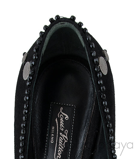Black Catrin Bead Emb Vamp Heels