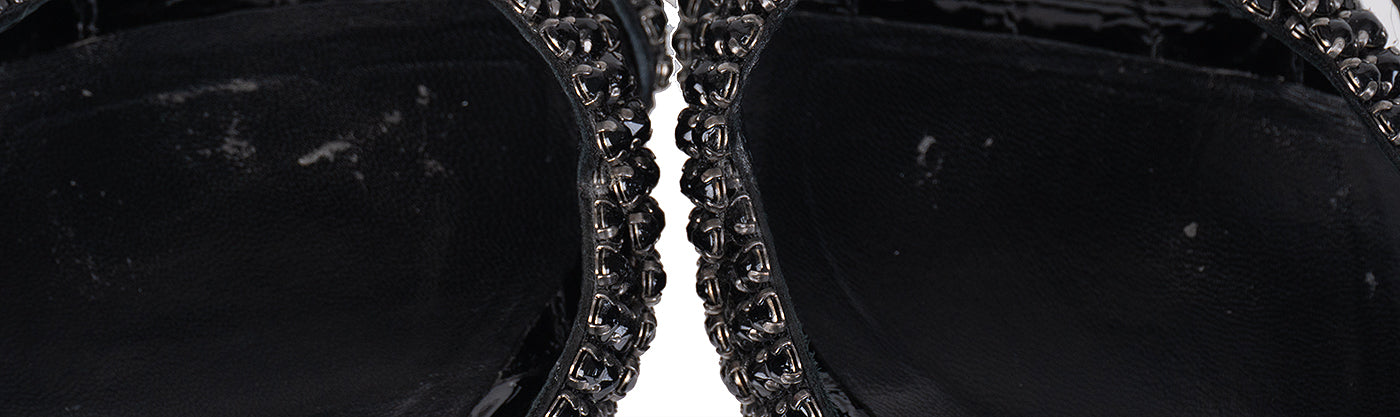 Gina Black Crystal Croc Embossed Sandals 36