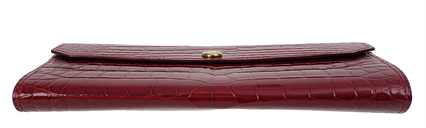 Kwanpen Bordeaux Crocodile Flap Wallet
