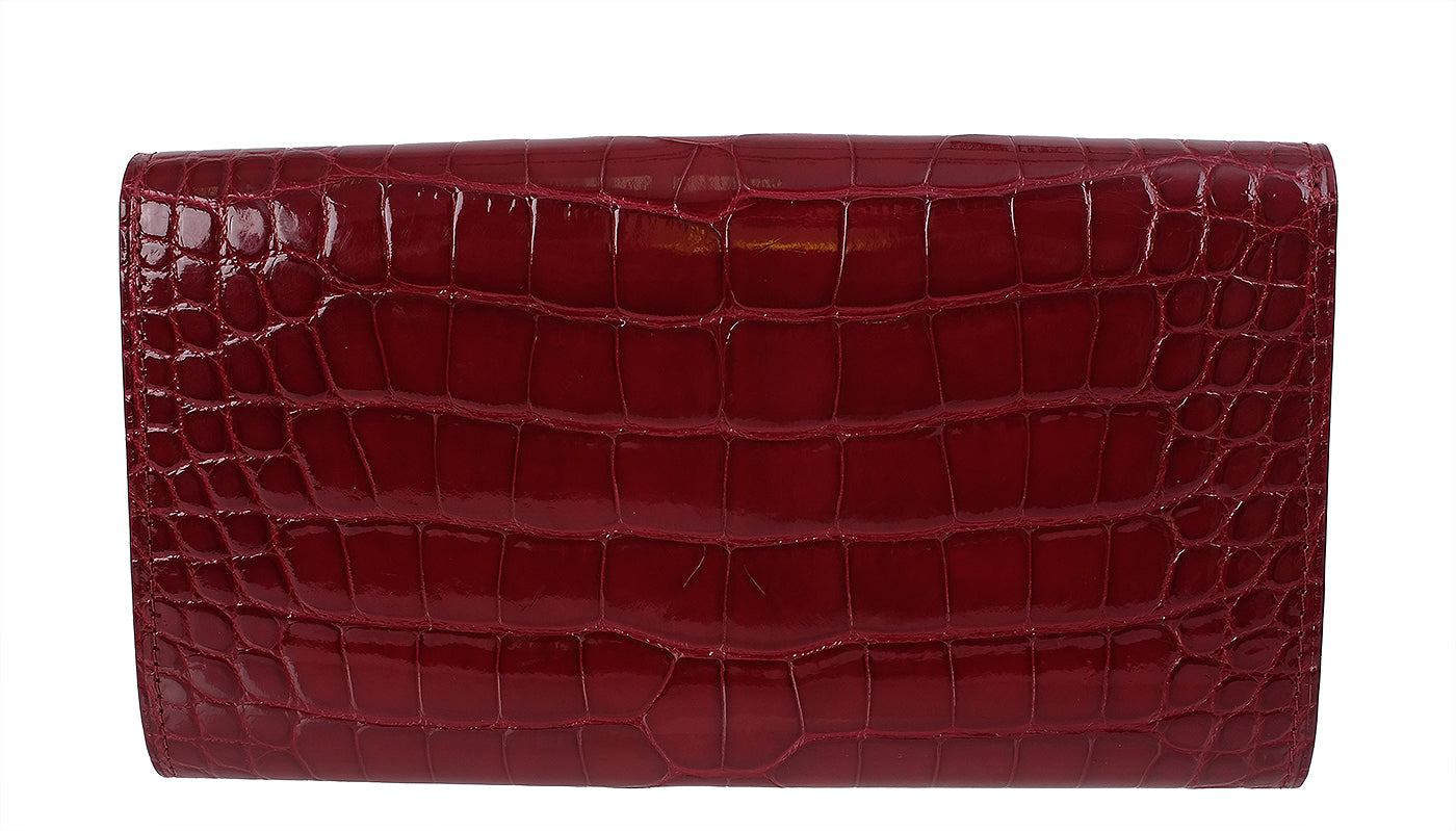 Kwanpen Bordeaux Crocodile Flap Wallet