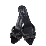 Gina Black Crystal Croc Embossed Sandals 36
