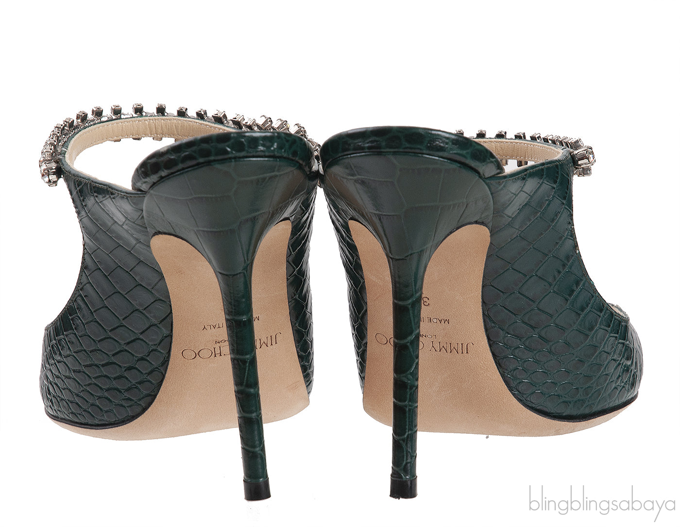 Jimmy Choo Croc-effect Bing 100 Crystal-Embellished Leather Mules