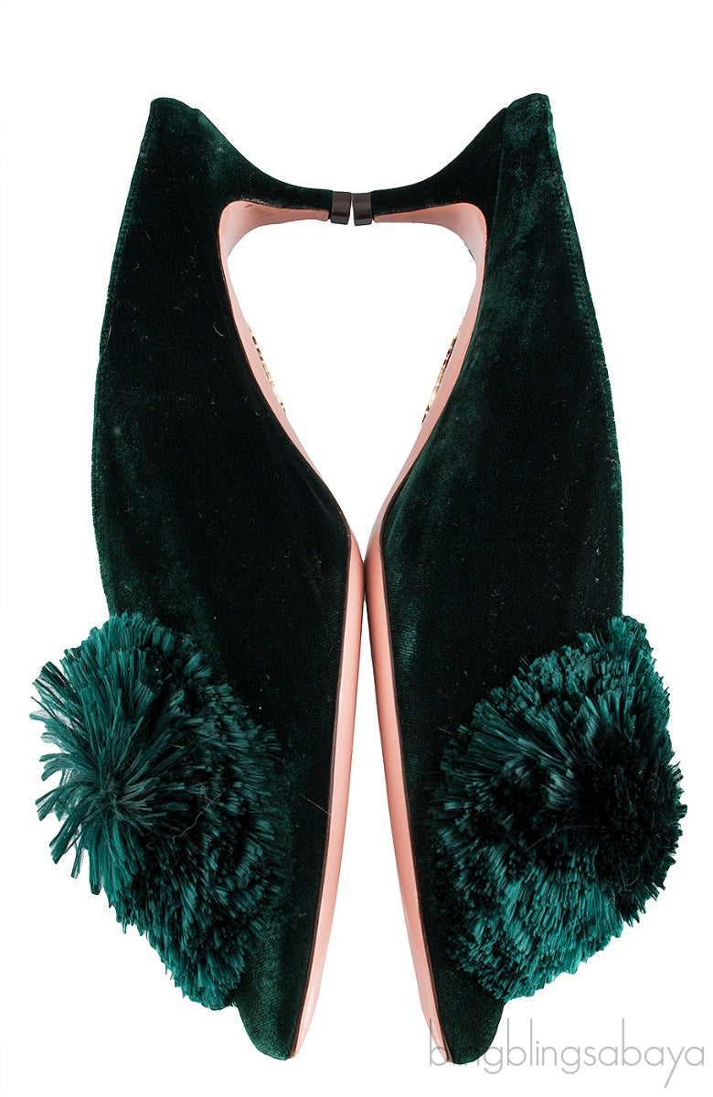 Aquazzura Emerald Green 45 Velvet Mules