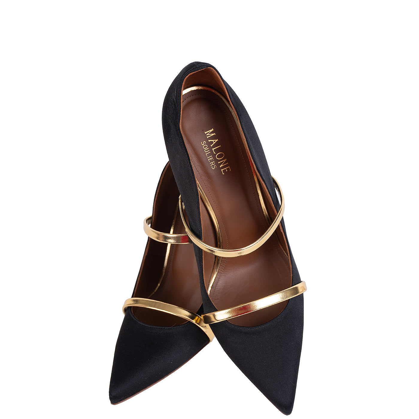 Malone Souliers Maureen Black Satin Gold Heels 41