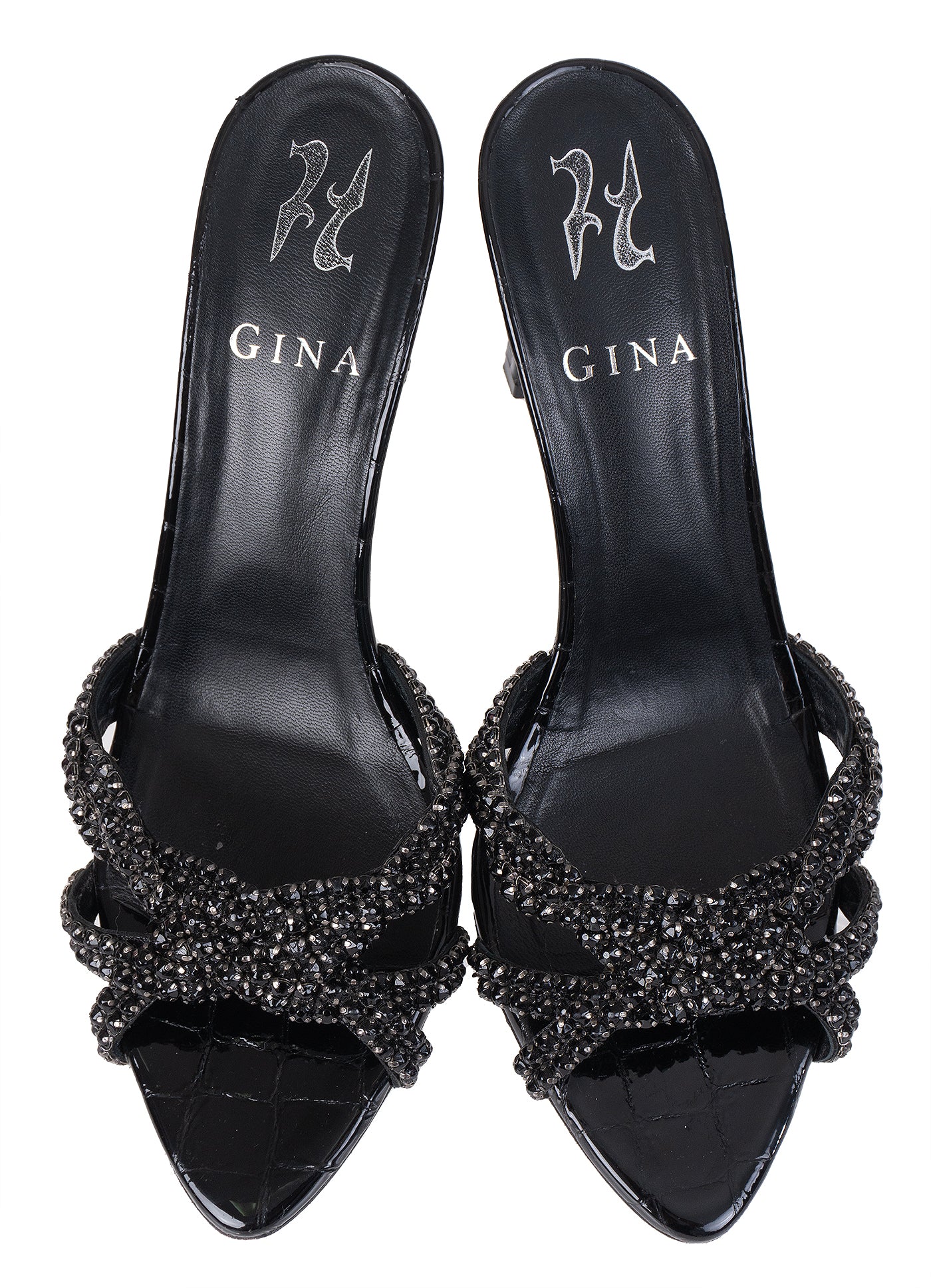 Gina Black Crystal Croc Embossed Sandals 36
