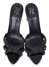 Gina Black Crystal Croc Embossed Sandals 36