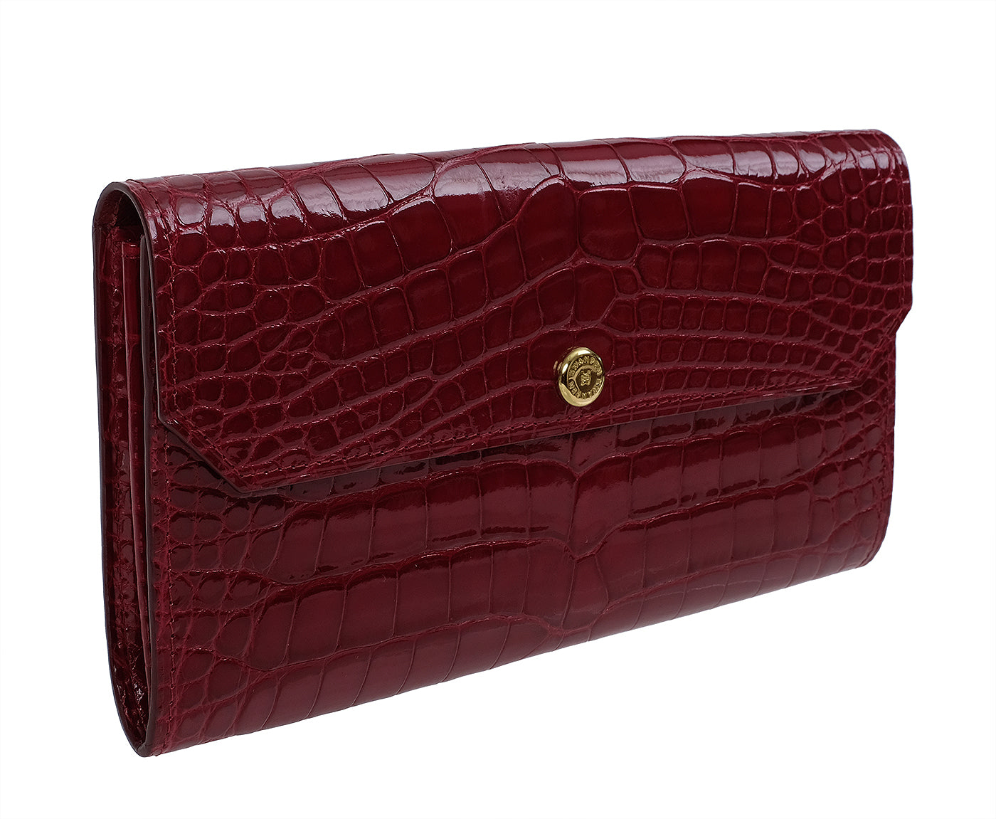 Kwanpen Bordeaux Crocodile Flap Wallet