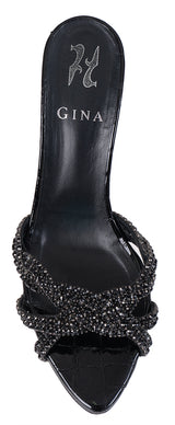 Gina Black Crystal Croc Embossed Sandals 36