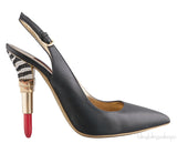 Black Pointed Slingback Lipstick Heels