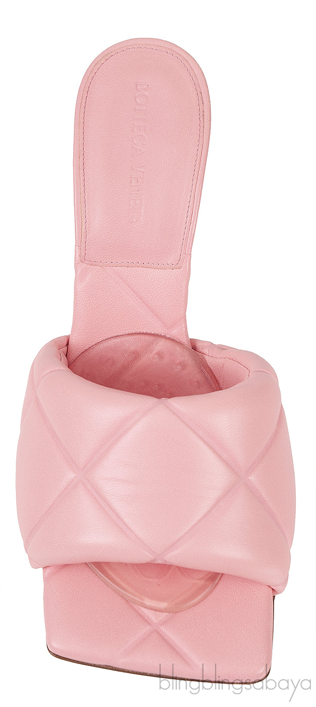 Baby Pink Nappa Quilted Rubber Lido Leather Mules