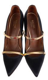 Malone Souliers Maureen Black Satin Gold Heels 41