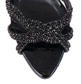 Gina Black Crystal Croc Embossed Sandals 36