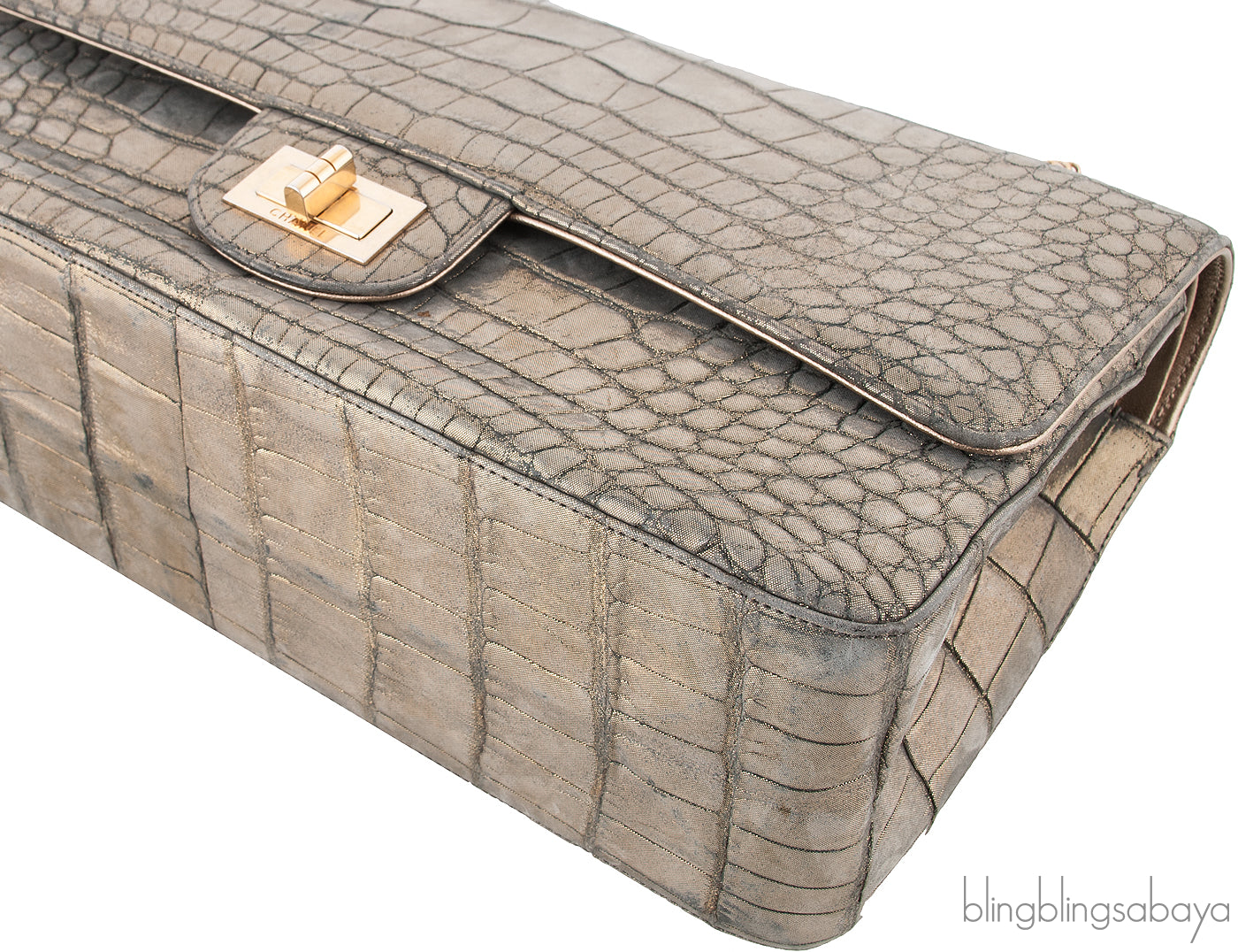 Metallic Gold Crocodile Flap Bag