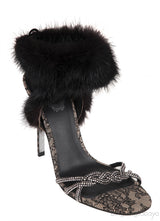 Lace and Fur Crystal Slingback Sandals